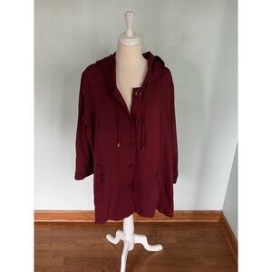 Christian Siriano NY Hooded Button Up Light Windbreaker Jacket Peacoat‎ Sz 2XL